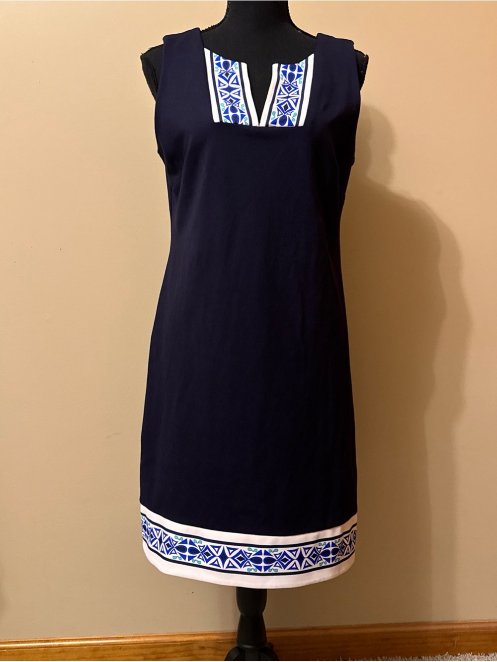 Jude Connally Navy Midi Dress with Blue & White Trim
